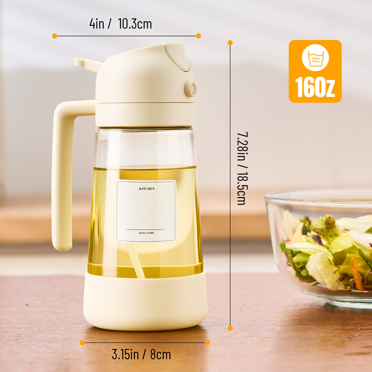 16 oz glass oil jug kitchen seasoning bottle, leak-proof olive oil storage bottle with non-slip silicone bottom, kitchen supplies for catering, cooking and salad dressing, with spray and pouring functions.2-in-1 olive oil dispenser.